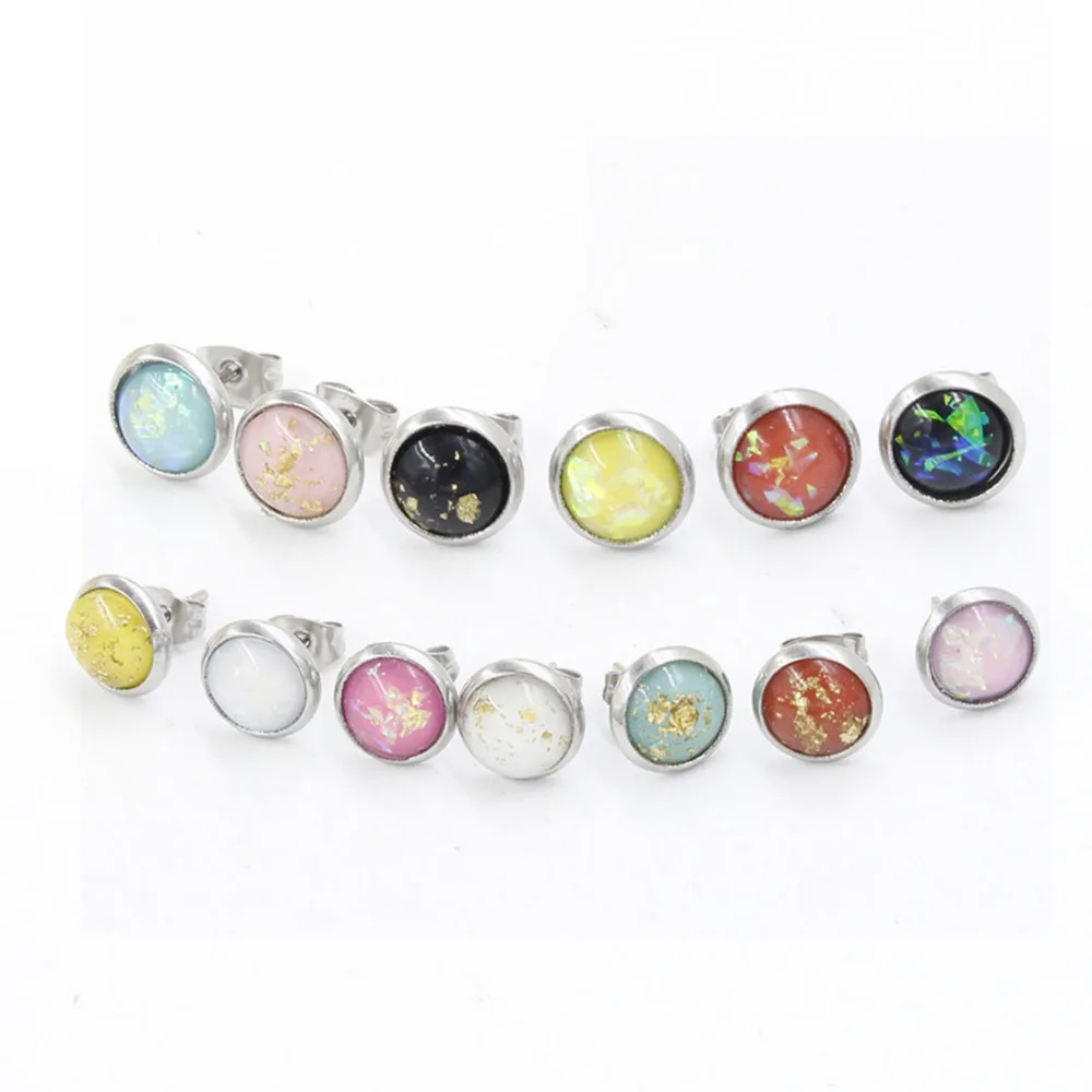 Серьги гвоздики из нержавеющей стали и опала 8 сезонов серебристые черные