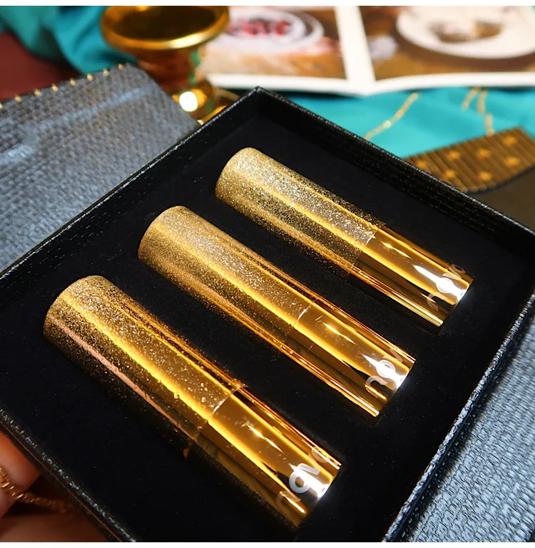 3PCS/SET Makeup Matte Glitter Lipstick Set Long-lasting Tint Lip Cosmetic Sexy Red Maquiagem Batom With Gift Box |