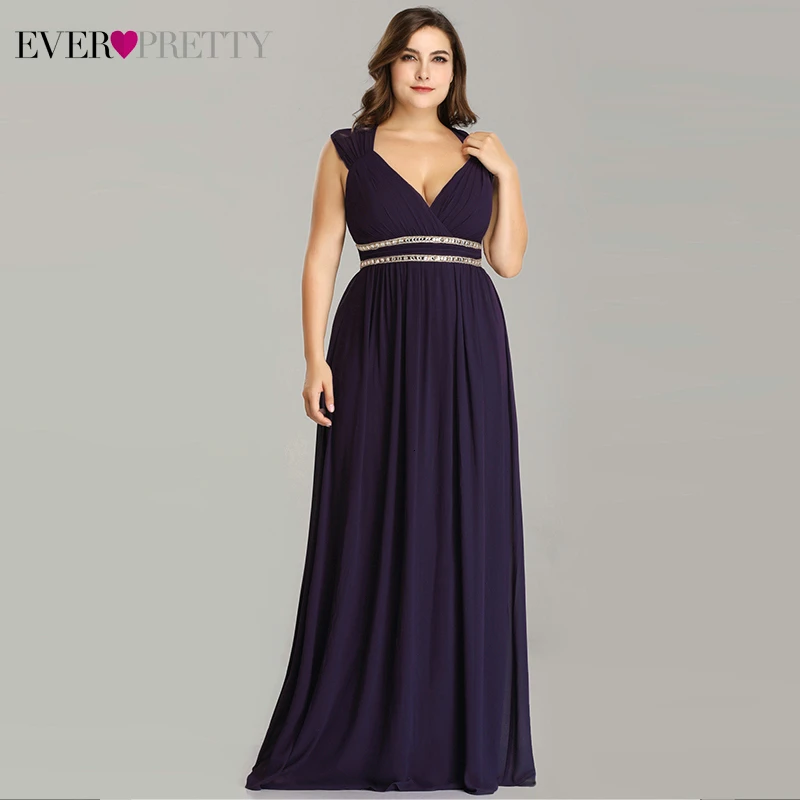 Dark Purple Ever Pretty размера плюс платья для выпускного вечера Длинные трапециевидные шифоновые с v-образным вырезом без рукавов Дешевые с открытой спиной Элегантные бордовые Сексуальная Вечерние платья - Цвет: Dark Purple