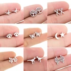 Крошечные геометрические серьги из нержавеющей стали для женщин и девочек, сердце, динозавр, детские серьги-гвоздики, модные вечерние ювелирные изделия, аксессуары, подарки