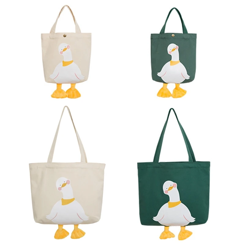 

Cartoon Cute Duck Tote Handbag Women Canvas Shoulder Bag Female Casual Travel Recycled Large Capacity Shopping Bag