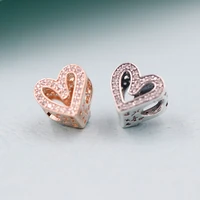 valentines charm 925 sterling silver sparkling freehand heart charms with rose fit pan bracelets diy for women wholesale