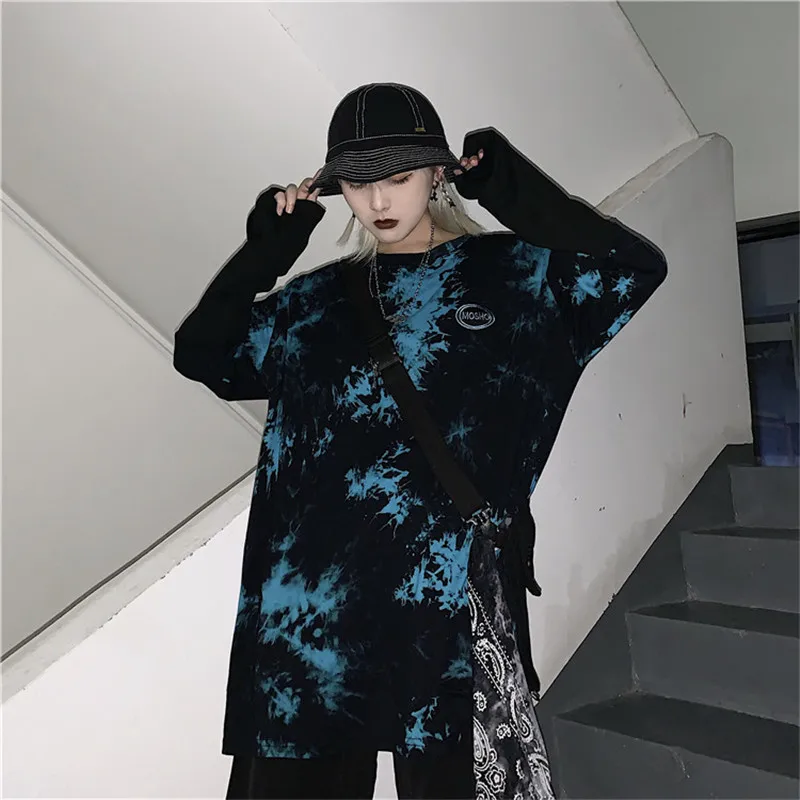 Lychee Harajuku Tie dying женские футболки, топы, футболки с вышитыми буквами, женские футболки, Поддельные 2 штуки, женские футболки, топы, футболки