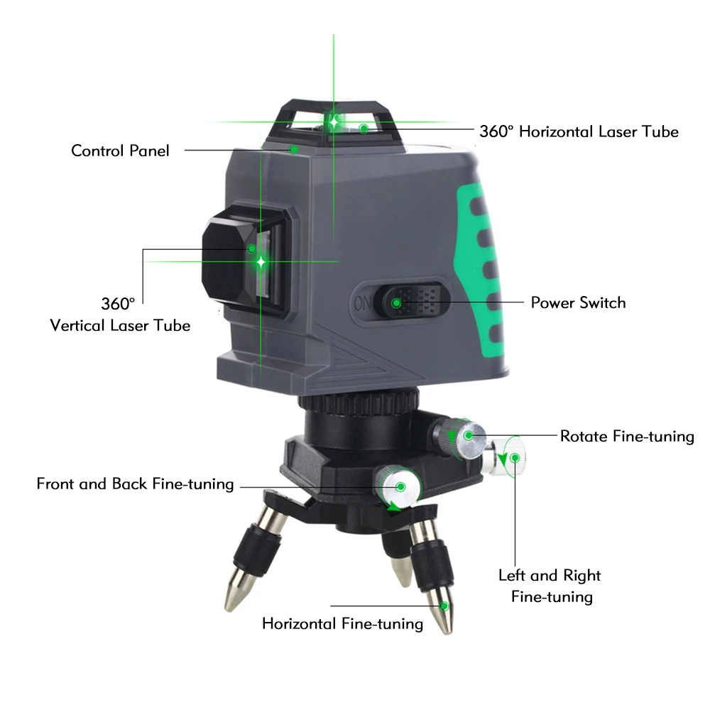 Самонивелирующийся зеленый лазерный уровень 12 линий 360 градусов|Лазерные уровни|
