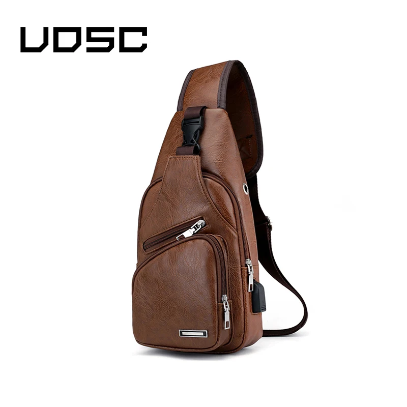 UOSC мужские сумки через плечо с USB зарядкой кожаная нагрудная сумка школьные