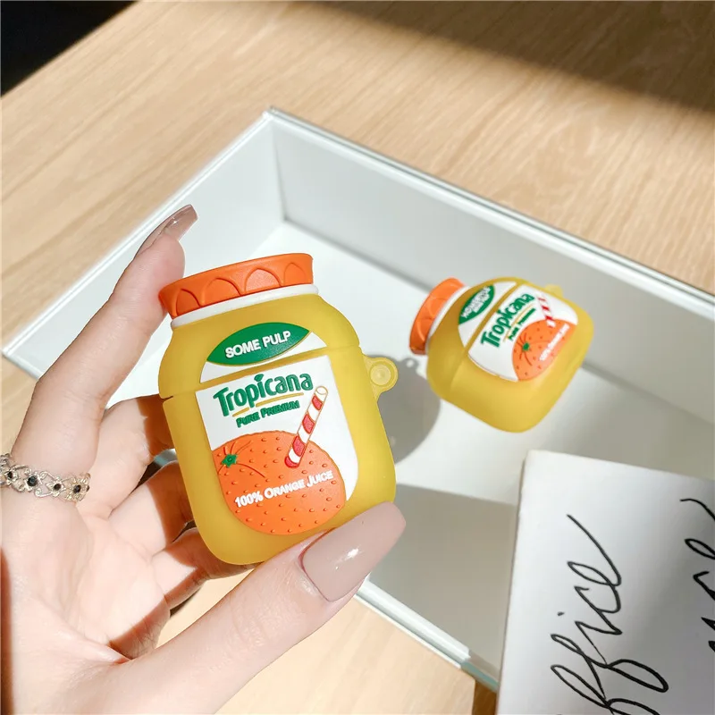 

For Airpods 1 2 Cover Orange Juice Bottle Case For AirPods pro Case Box Soft Silicone Wireless Earphone Protect Funda