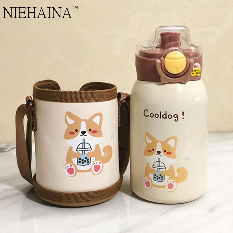 

Children'S Vacuum Flask 316 Stainless Steel Straw Cup Portable Baby Water Bottle With Cup Sleeve