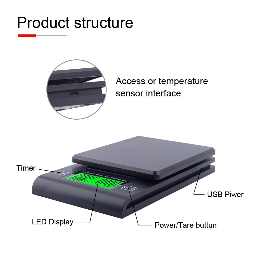Цифровые весы для кофе с таймером температурный зонд электронные кухонные ЖК