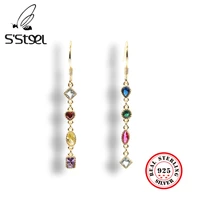 ssteel tassel drop earring 925 sterling silver earrings for women colorful long zircon earings pendientes colgantes jewellery