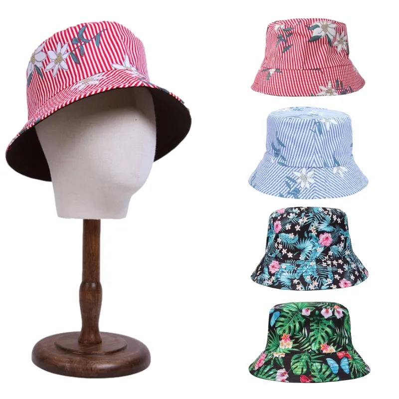 

2022 New Bucket Hat Unisex Sun Hat Panama Hat Women Outdoor Summer Beach Stripe Print Men Fisherman Cap Headwear Bob Bucket Hats