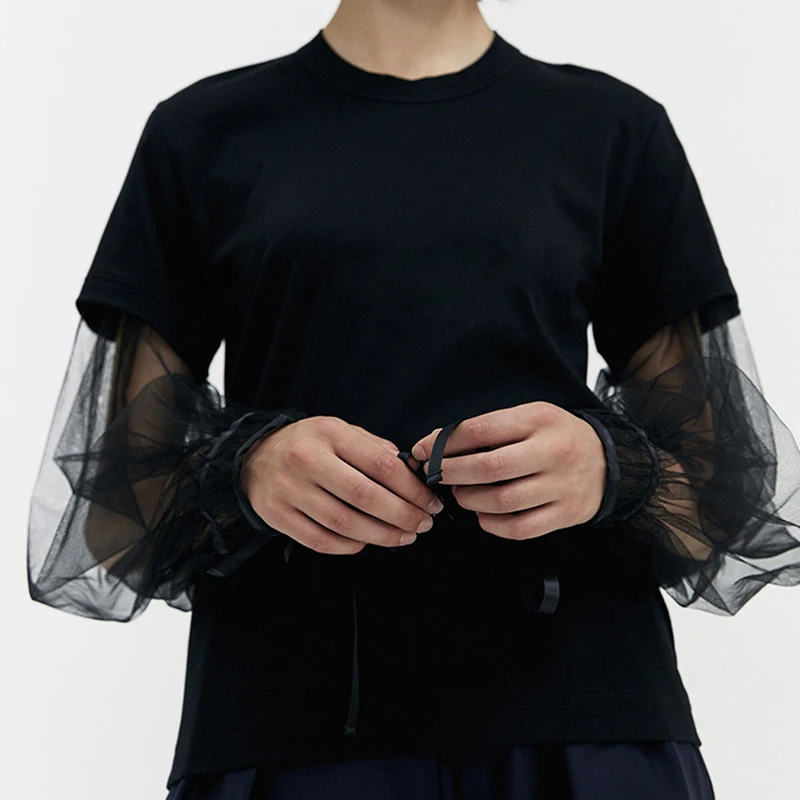 Женская футболка CHICEVER Сетчатая с длинным рукавом и круглым вырезом 2020 | одежда