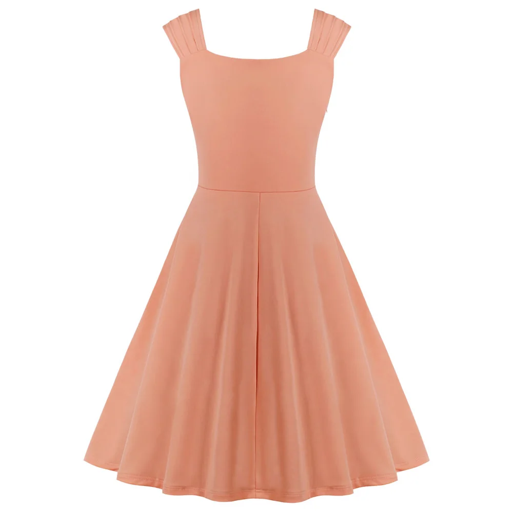 4 цвета однотонное женское летнее ретро платье v образный вырез без рукавов