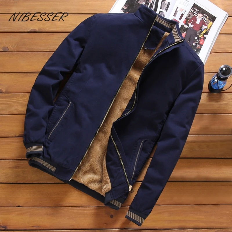 

NIBESESR Fleece Thick Warm Jacket Mens 2020 Autumn Winter Mens Warm Bomber Jackets Casual Coats Tops Male Outerwear 4XL