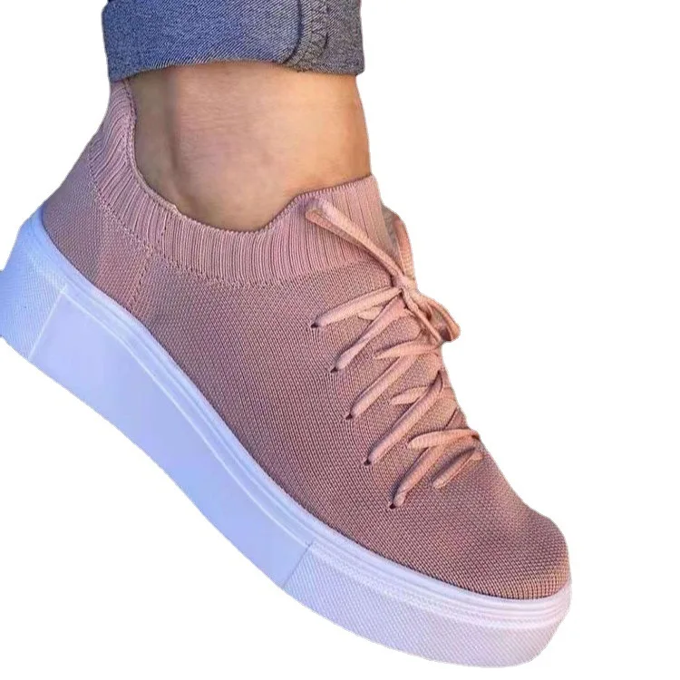 

Large Size Women's Shoes 2021 Autumn New Flat Mesh Thick Bottom round Toe Lace up Breathable Pumps