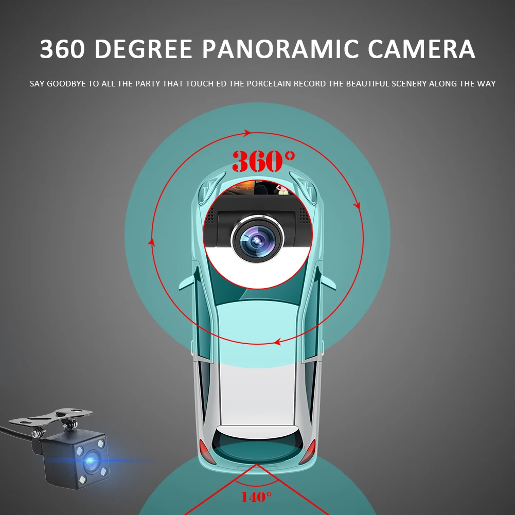 Автомобильный видеорегистратор с поворотом на 360 градусов объектив рыбий глаз 3
