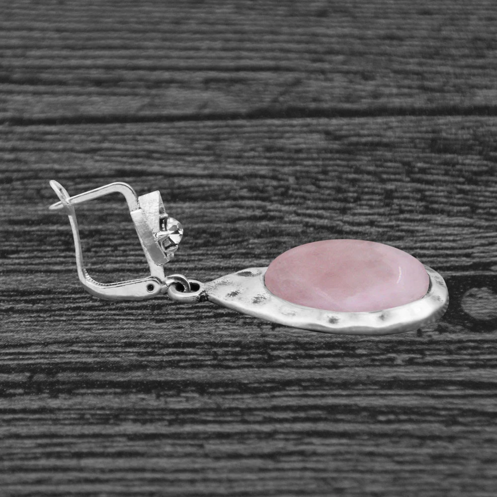 Винтаж Овальный розовый кварц ожерелье серьги Ювелирные наборы для женщин