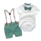 Детская одежда летние костюмы для мальчиков комплект для новорожденных; Джентльменский Вечерние платья из мягкого хлопка сплошной комбинезон + штаны с подтяжками, для младенцев, одежда для малышей, комплект одежды