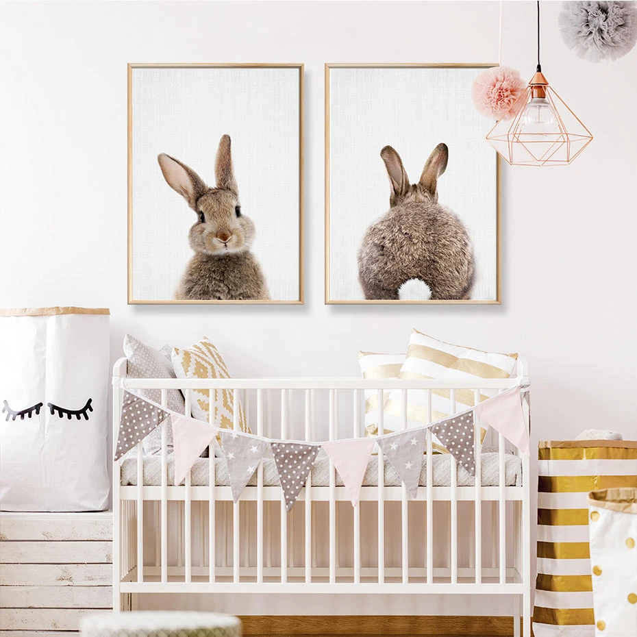 Кролик BunnyTail Лесной животный декор для детской комнаты цветок холст картина