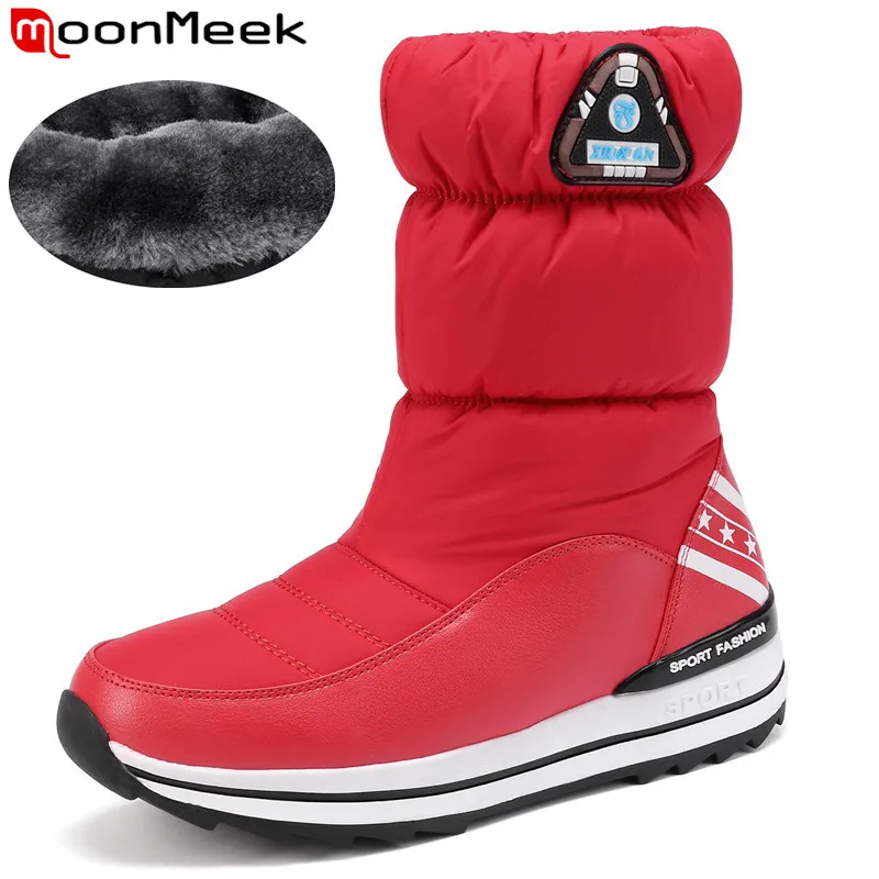 Женские теплые ботинки MoonMeek Черные ботильоны на платформе с закругленным носком