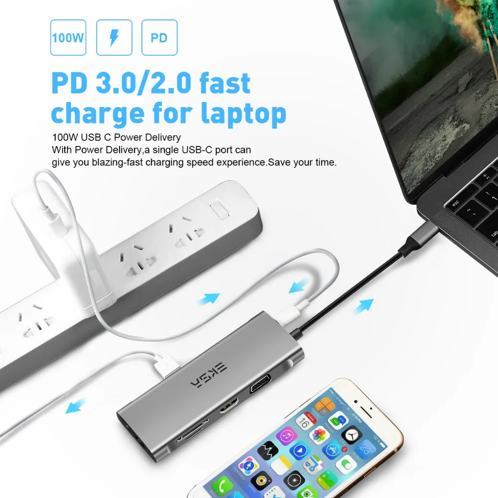 Usb хаб EKSA 11 в 1 переходная док станция Thunderbolt 3 Type C с портом USB 0 2 для MacBook Pro 1080P VGA RJ45 4K