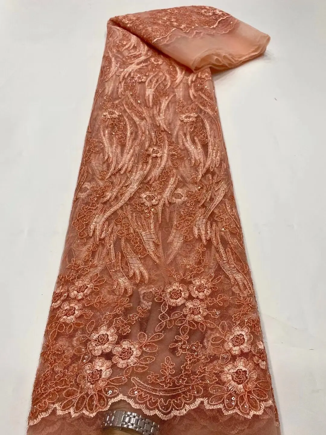 

Latest 2021 High Quality African Sequins French Tulle Net Lace Fabric Nigerian Dress Mateiral Mesh Cloth Tela Tissu 5 Yards PN12