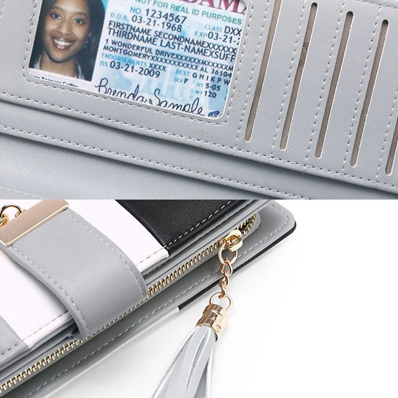 

Zency 2021 Female Multifunction Cowhide Leather Wallet Casual Color Contrast Hasp Bag For Women Zipper Long Coin Fashion Purses