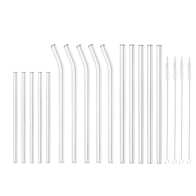 

19pcs Transparent Glass Straws Juice Drink Straws Glass Suckers Milk Drinkware Bar Party Accessory (Assorted Color)