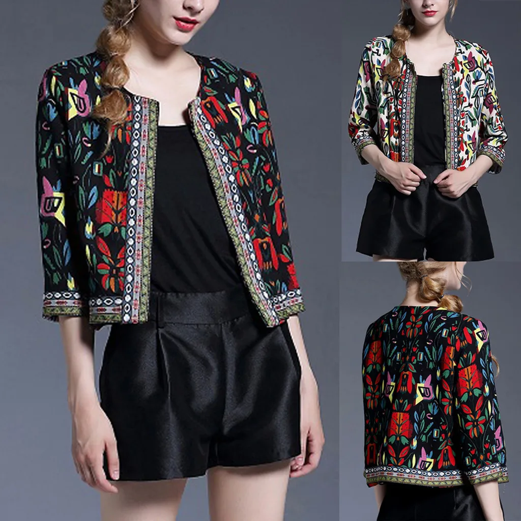 Женская короткая куртка с рукавом 3/4 вышивкой на осень/зиму|Женские куртки| |