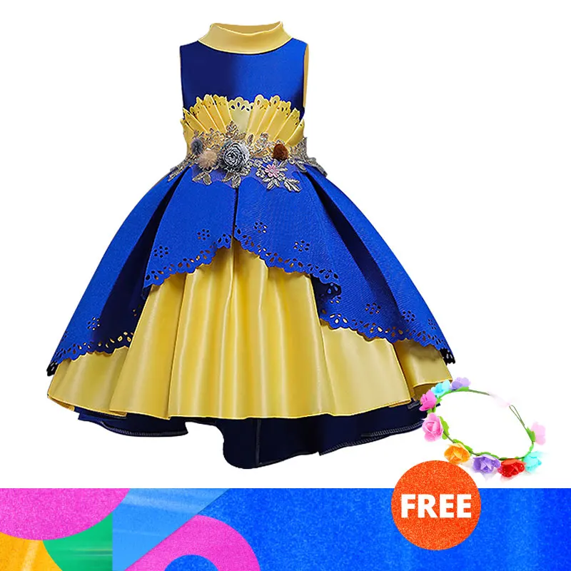 blue Платье для маленьких девочек от 3 до 10 лет, vestidos, Рождественская праздничная одежда принцессы элегантные платья с кружевными лепестками для детей, костюмы для свадебной вечеринки - Цвет: blue
