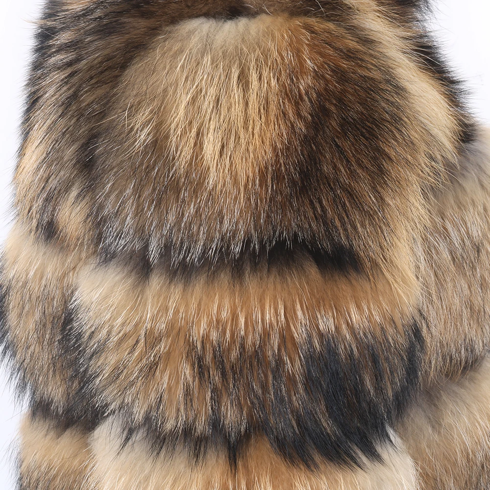 Annsirgra Women Winter Real Raccoon Fur Coat Long Sleeve Detachable Natural Fur Vest Gilet Hood Removable Fashion Brand Luxury