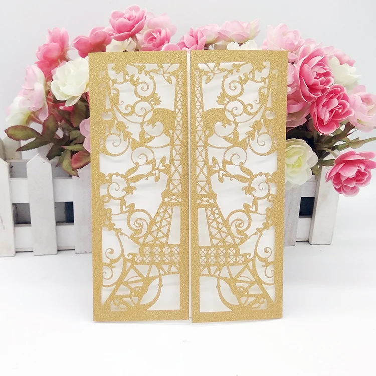 Сладкий 16 вечерние quinceanera блестящая бумага Эйфелева башня Лазерная резка