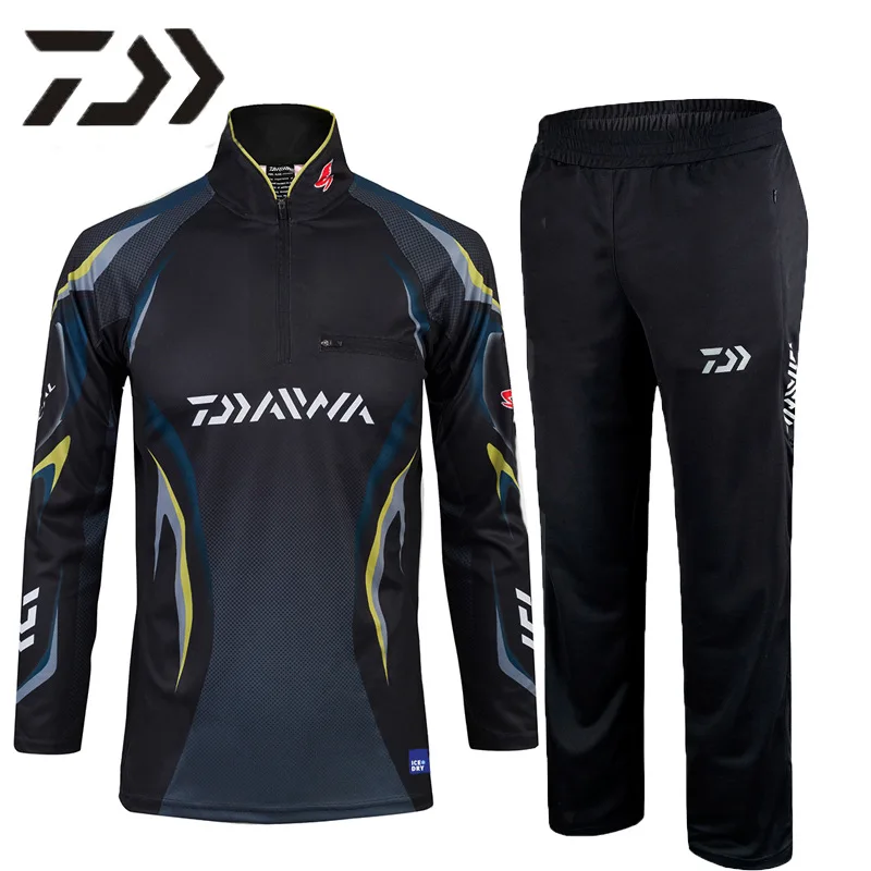

Mens DAIWA Fishing Clothes Men Long Sleeve Fishing Suit Shirts And Fishing Pants Breathable Quick Dry DAWA Fishing Clothing Sets