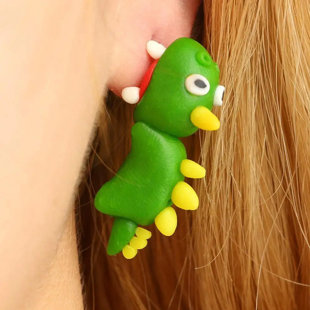 

Soft Pottery Green Bug Super Cute Cartoon Animal Split Earrings Earrings Personality Soft Clay Animal Cartoon Ear Stud Piranha