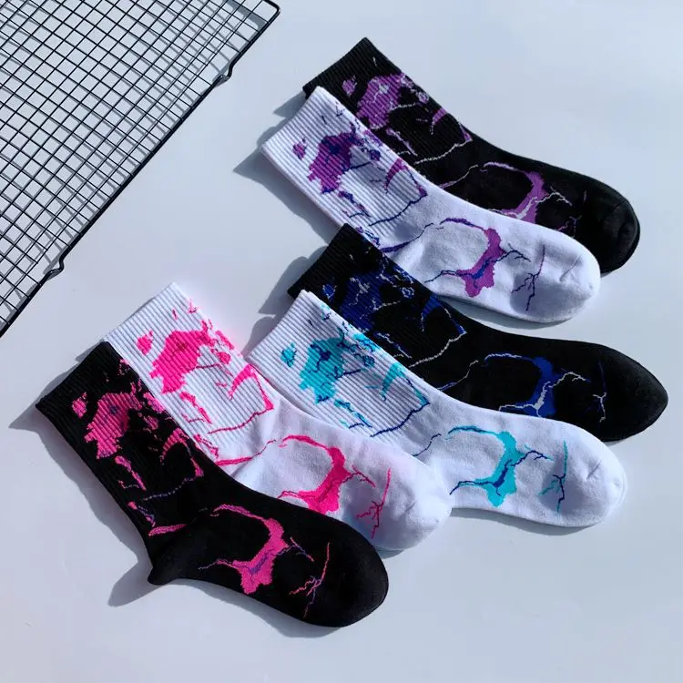 4 pairs of tie-dye men's socks Korean fashion Harajuku street sports basketball trend socks personality riding woman socks
