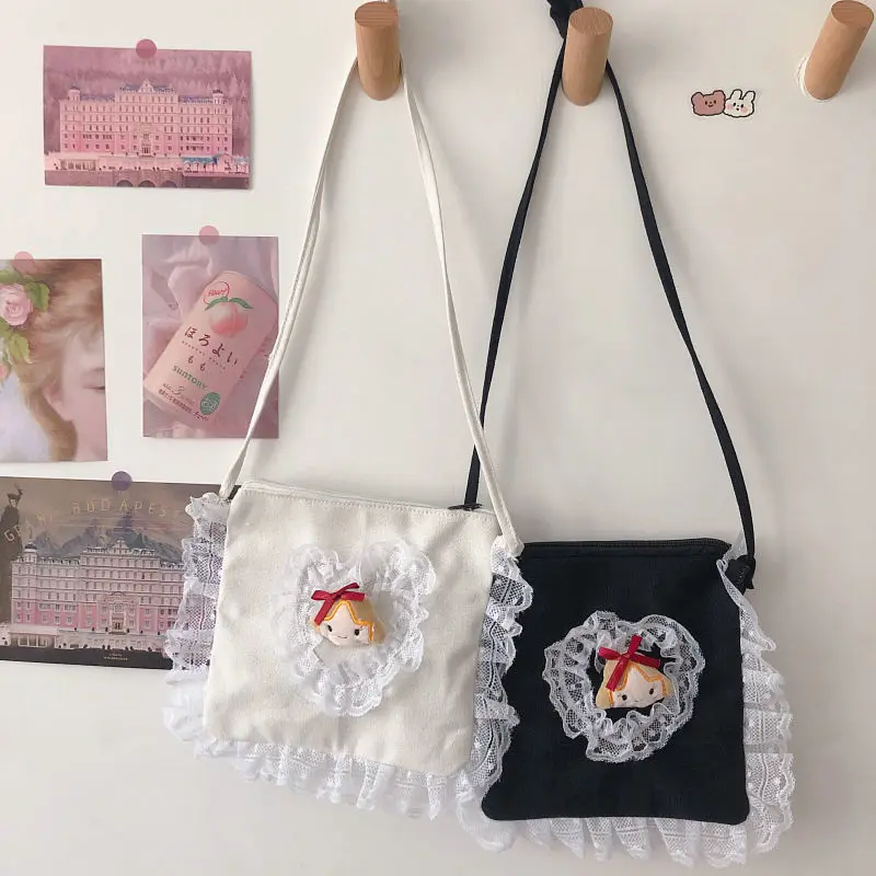 

Women Lolita Bag Lace Girl Heart Cute Jk Messenger Bag Korean Style Shoulder Small Bag Female Handbag