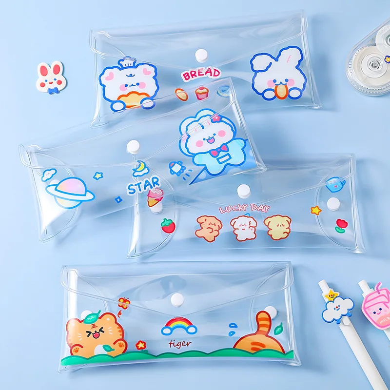 

Large Capacity Cartoon Transparent Pencil Cases Simple Pencil Bag Kawaii Waterproof Stationery Storage Bag for Girls Students