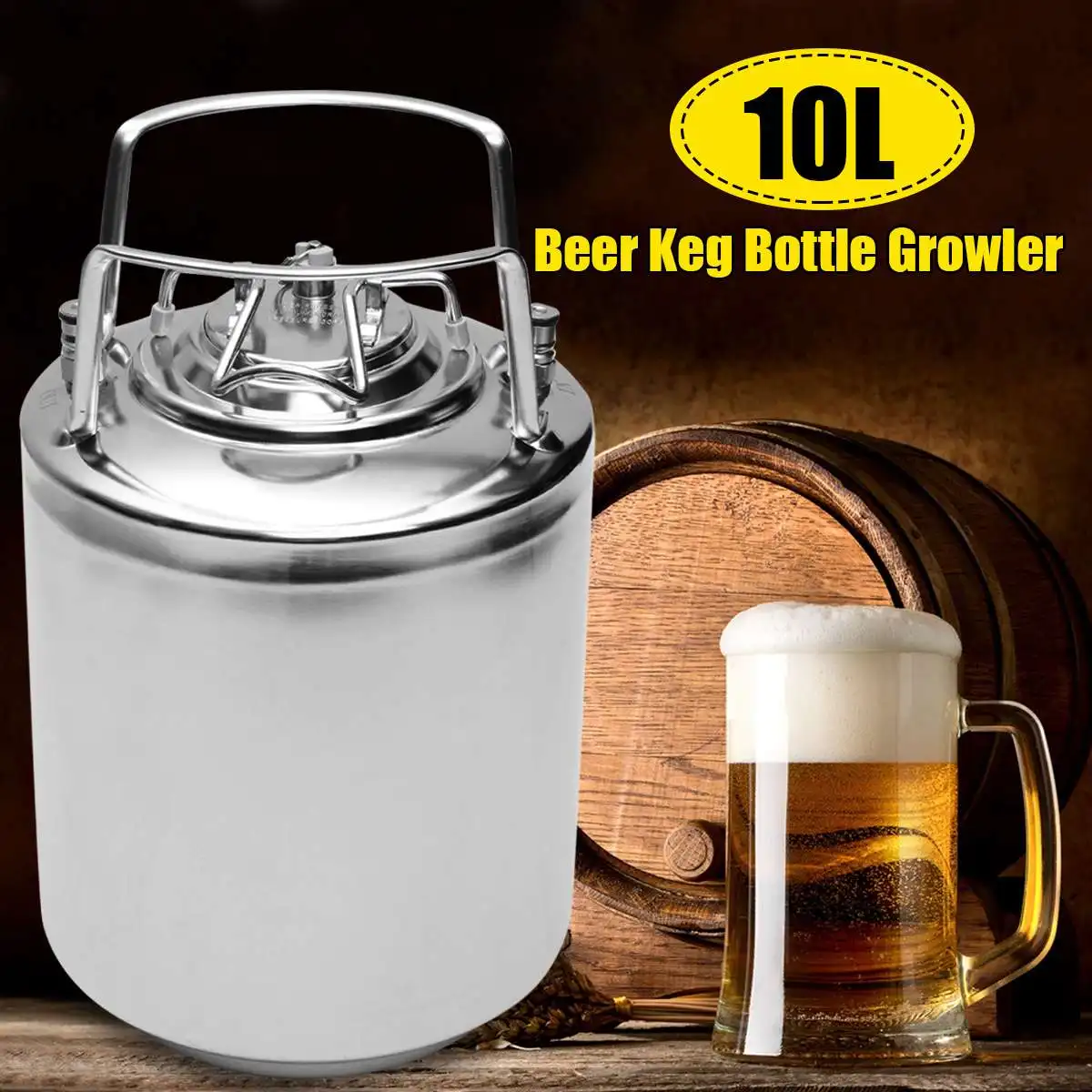 Эффективный 10 л из нержавеющей стали Homebrew мини гроулер Keg кувшин для пива герметичная верхняя крышка пивная бутылка домашний пивоваренный инструмент