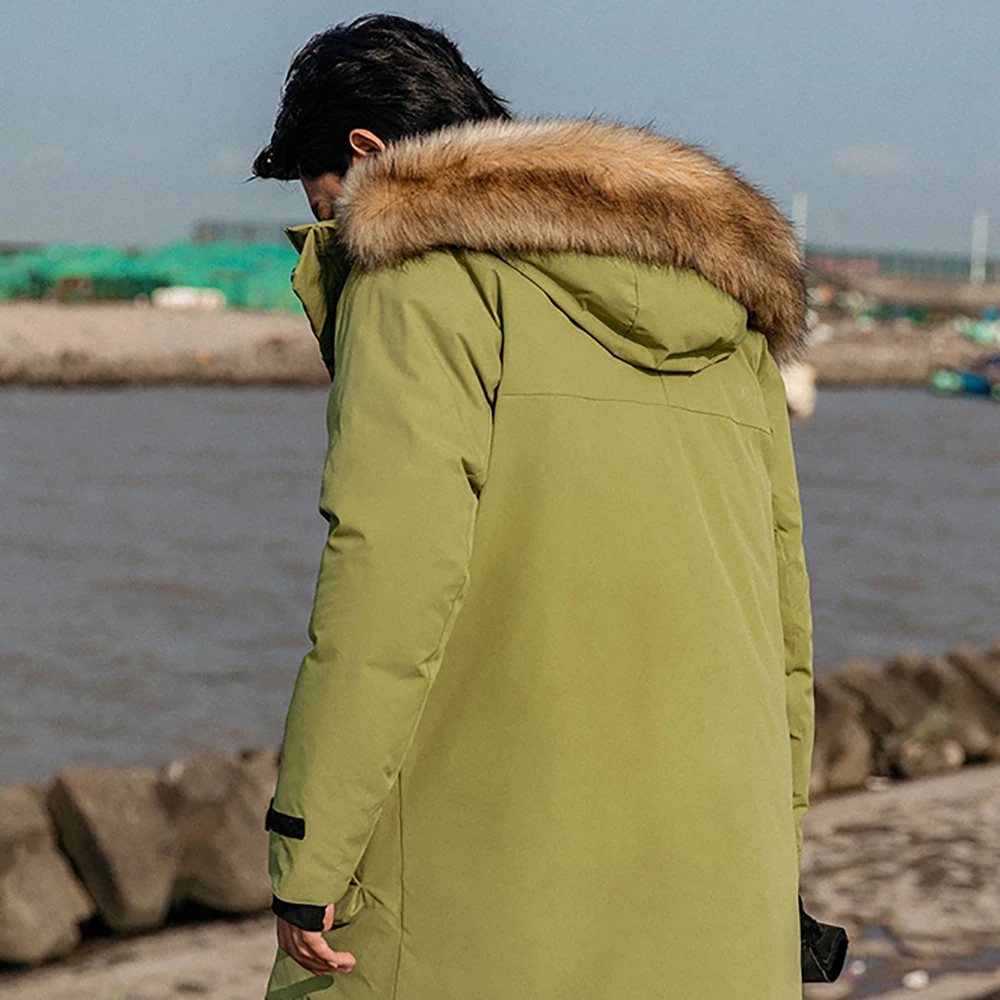 

YAYA Winter Thicken Men's Big Pocket Down Jacket Warm Curved Real Raccoon Fur Collar Casual Thicken Windproof Black Green Coat