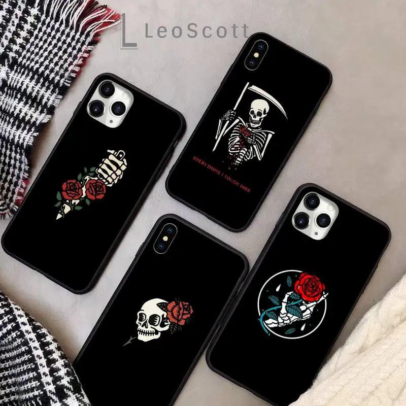 

Skull Roses fashion horror red Phone Case for iPhone 11 12 pro XS MAX 8 7 6 6S Plus X 5S SE 2020 XR Soft silicone