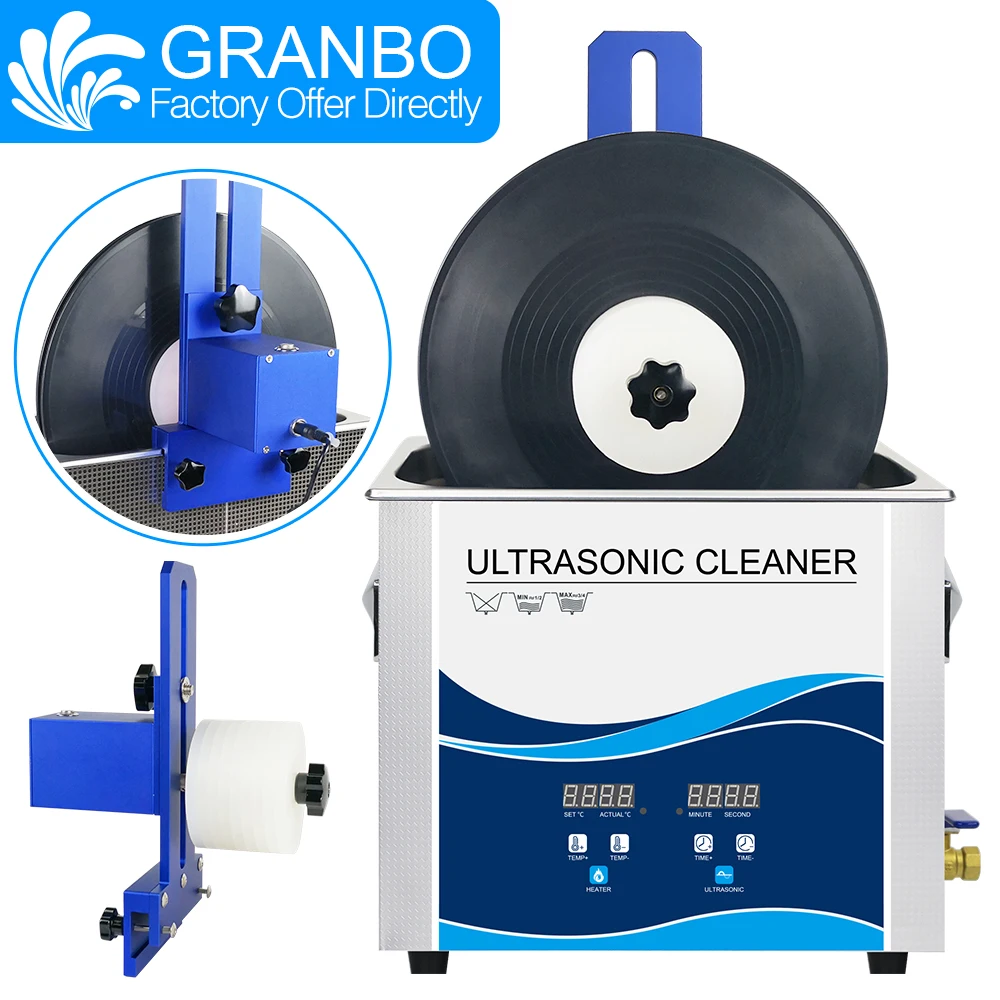 Ultrasonic cleaner bath 6.5L 180W vinyl records washer with multi-color alloy lifter bracket 6rpm motor LP CD needle tracks