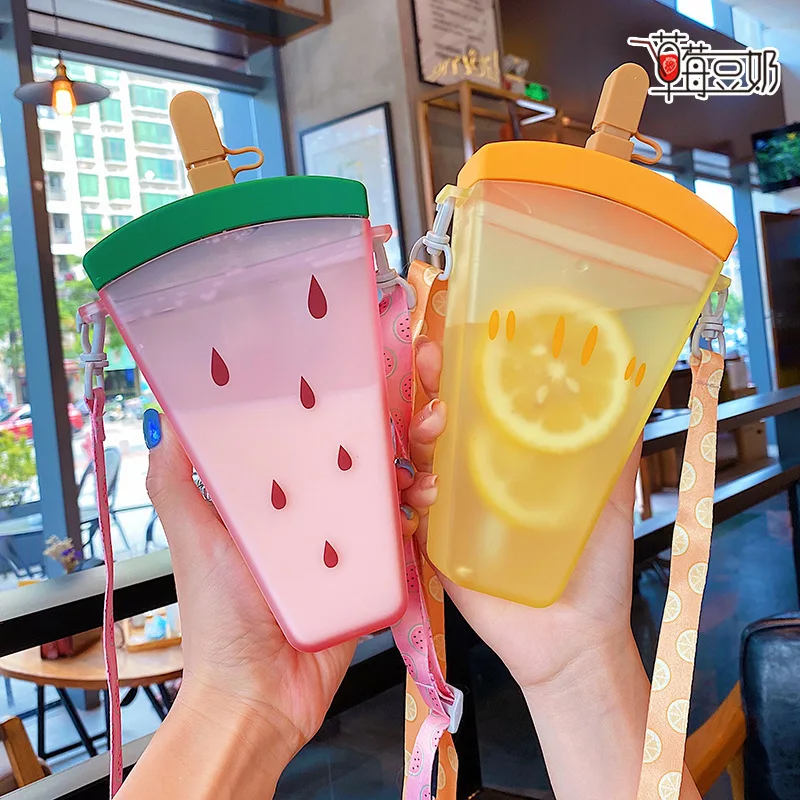 Hot Selling Cute 350ml Ice Cream Cup Portable Female Student Summer Drinking Water Children Creative Trend Bottle Lanyard |