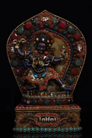 8tibetan temple collection old natural lapis lazuli mosaic gem tibetan silver daikokuten vajrapani back light sitting buddha