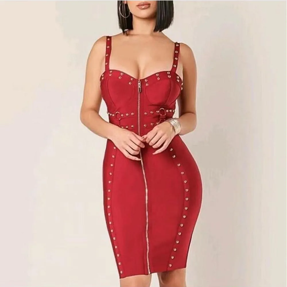 Ocstrade 2020 Новое красное платье с бриллиантами Бандажное из вискозы на тонких