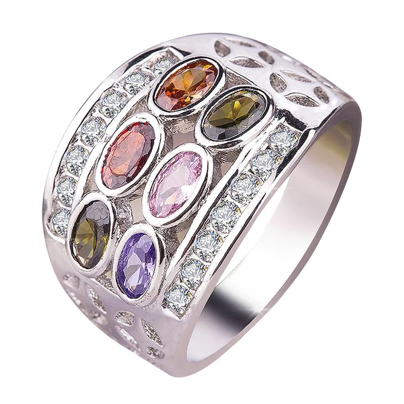 6 цветов Радужное эллиптическое кольцо с австрийским кристаллом богемное из