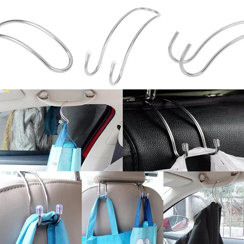 

1pc Car Back Seat Double Hook Auto Headrest Hanger Clothes Purse Bag Holder hanger can hang small snack bags small schoolbags