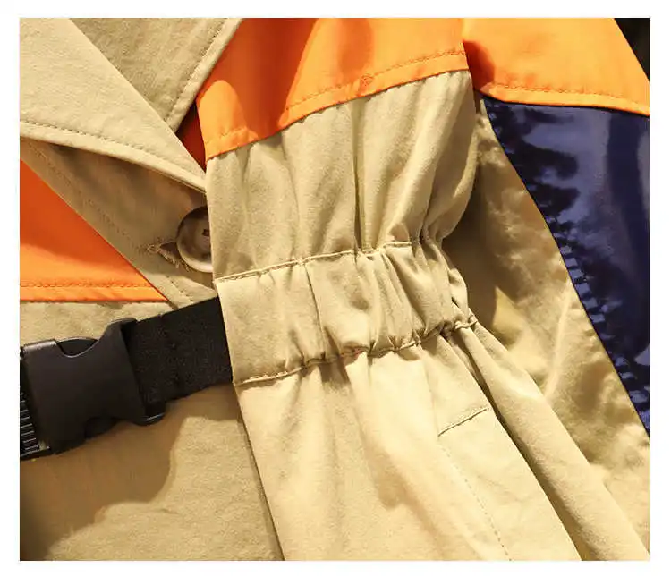 

IEQJ 2021 Autumn New Plus Size Women Long Sleeve Jacket Sweet Turn-down Collar Patchwork Trench Coat Outerwear Khaki Clothing