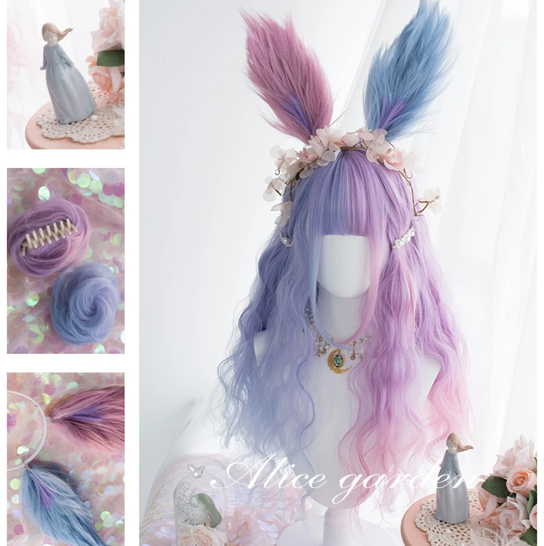 С равномерным наклоном Цвет: фиолетовый розовый вьющиеся в стиле &quotЛолита&quot