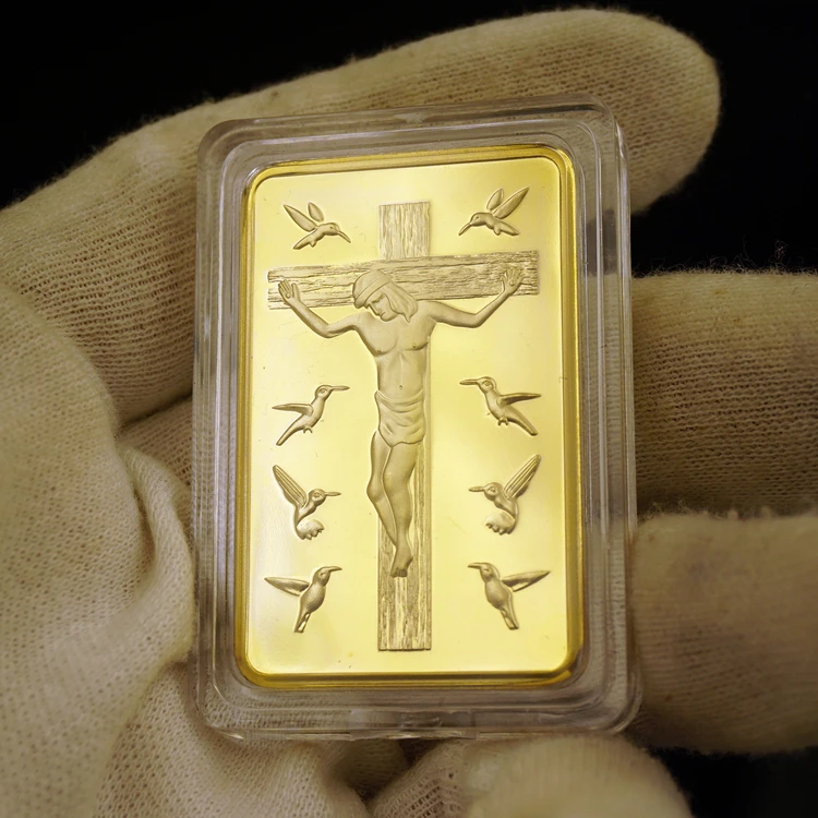 Золотой брусок с Иисусом Христа и ангелом 1 унция копия золота 999 дюйма