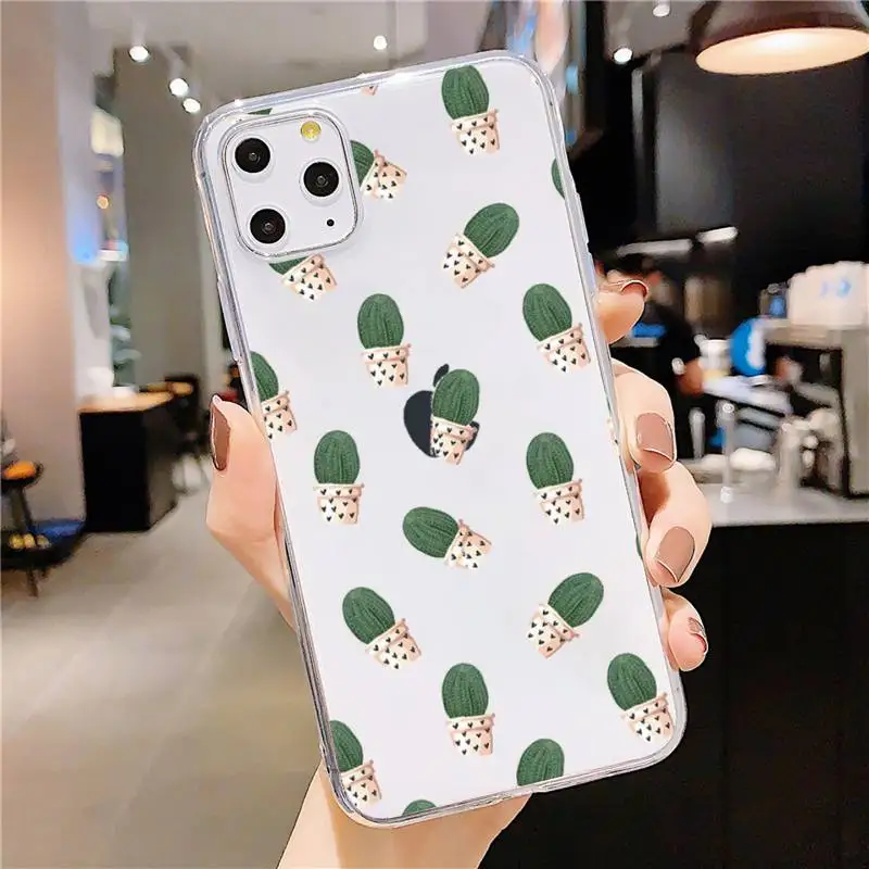

Cute plant cortoon cactus Phone Case Transparent soft For iphone 5 5s 5c se 6 6s 7 8 11 12 plus mini x xs xr pro max