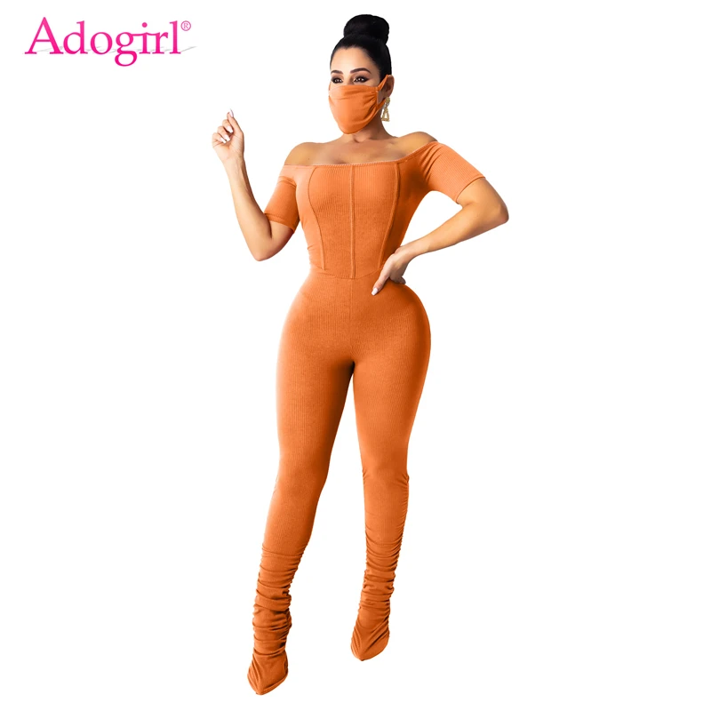 Adogirl женский модный ребристый комбинезон с чехлом для лица сексуальный вырез